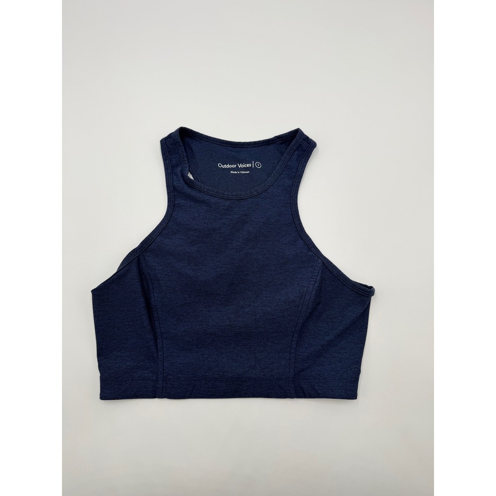Outdoor Voices Navy Blue Space Dye High Neck Racerback Crop Top Small